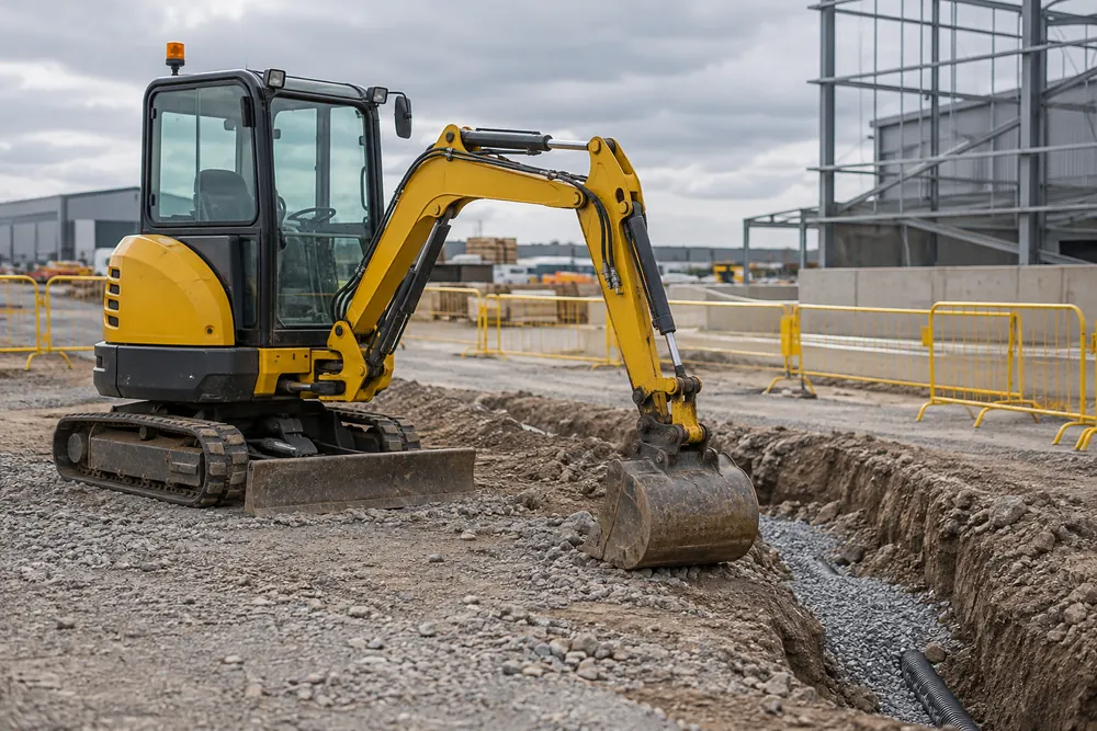 Digger Hire equipment in a commercial UK work setting